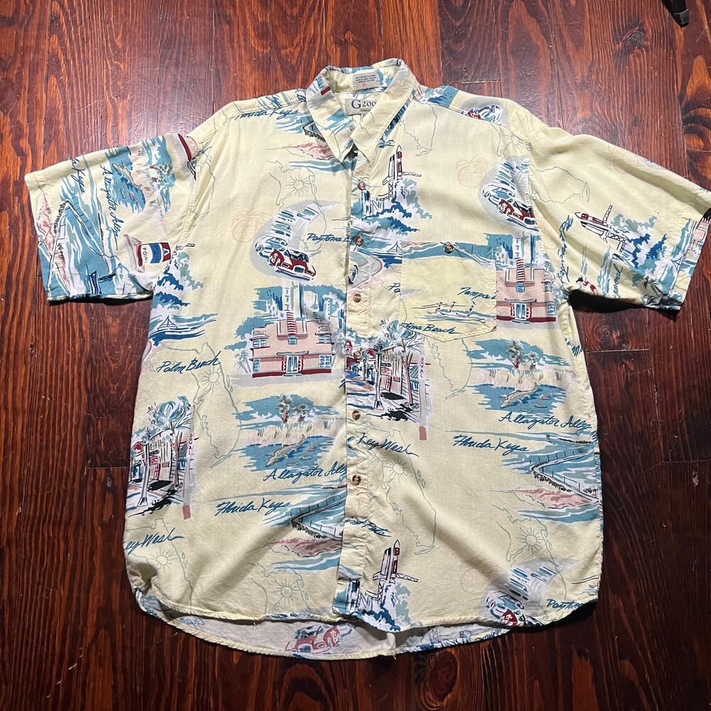 G2000 XL Y2K Hawaiian Shirt Cream Rayon Tropical